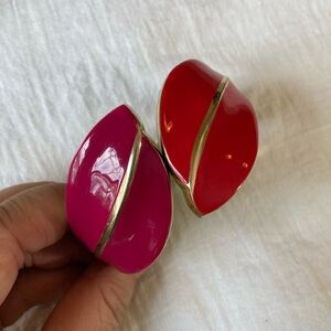Fuchsia Pink & Red Enamel Hinged‎ Bracelet Girly Barbie